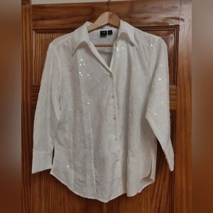 Milano White Sequin-Detail Button Down Shirt
